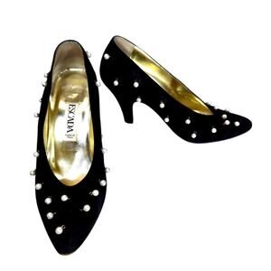 Vtg Escada Blue suede with Pearls‎ US Women Size 5.5 Vintage